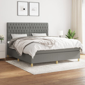 vidaXL Boxspring met matras stof donkergrijs 180x200 cm