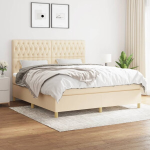 vidaXL Boxspring met matras stof crèmekleurig 180x200 cm