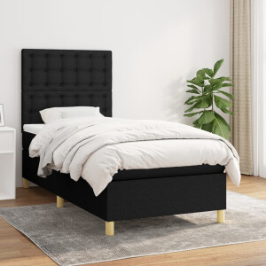 vidaXL Boxspring met matras stof zwart 90x200 cm