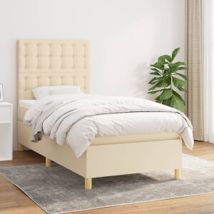 vidaXL Boxspring met matras stof crèmekleurig 90x200 cm