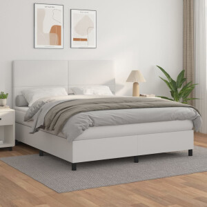 vidaXL Boxspring met matras kunstleer wit 160x200 cm