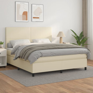 vidaXL Boxspring met matras kunstleer crèmekleurig 160x200 cm