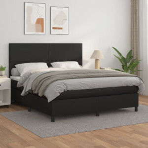 vidaXL Boxspring met matras kunstleer zwart 180x200 cm