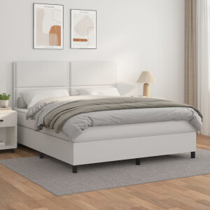 vidaXL Boxspring met matras kunstleer wit 160x200 cm