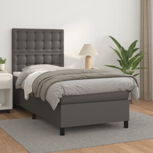 vidaXL Boxspring met matras kunstleer grijs 80x200 cm