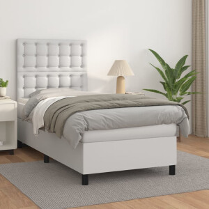 vidaXL Boxspring met matras kunstleer wit 90x200 cm