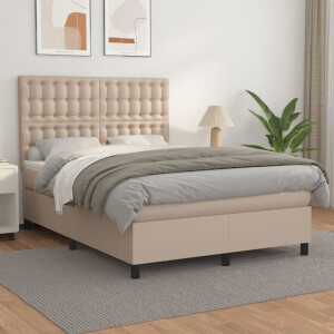 vidaXL Boxspring met matras kunstleer cappuccinokleurig 140x190 cm