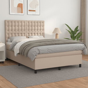 vidaXL Boxspring met matras kunstleer cappuccinokleurig 140x200 cm