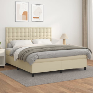 vidaXL Boxspring met matras kunstleer crèmekleurig 180x200 cm