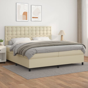 vidaXL Boxspring met matras kunstleer crèmekleurig 200x200 cm