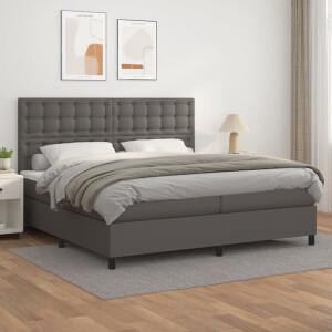 vidaXL Boxspring met matras kunstleer grijs 200x200 cm