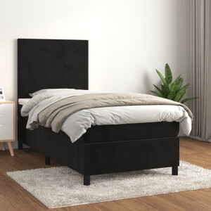 vidaXL Boxspring met matras fluweel zwart 100x200 cm