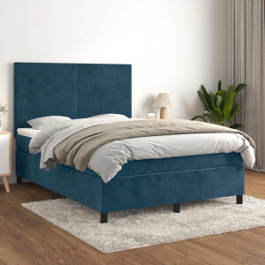 vidaXL Boxspring met matras fluweel donkerblauw 140x190 cm