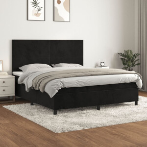 vidaXL Boxspring met matras fluweel zwart 160x200 cm