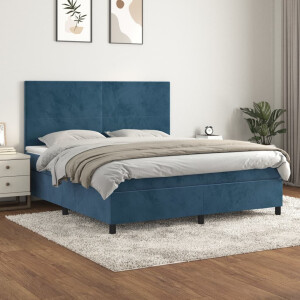vidaXL Boxspring met matras fluweel donkerblauw 180x200 cm