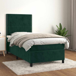 vidaXL Boxspring met matras fluweel donkergroen 90x190 cm