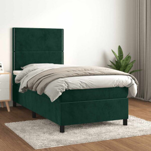 vidaXL Boxspring met matras fluweel donkergroen 100x200 cm