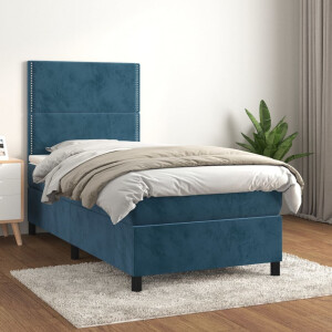 vidaXL Boxspring met matras fluweel donkerblauw 100x200 cm