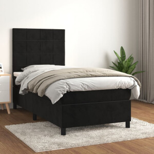vidaXL Boxspring met matras fluweel zwart 100x200 cm