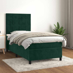 vidaXL Boxspring met matras fluweel donkergroen 100x200 cm