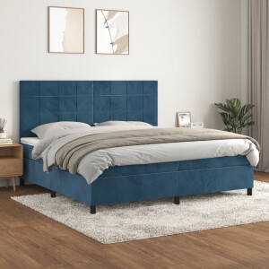 vidaXL Boxspring met matras fluweel donkerblauw 200x200 cm