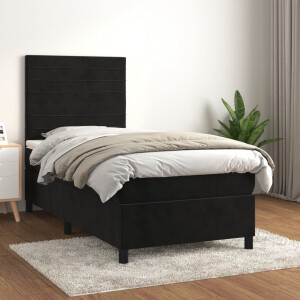 vidaXL Boxspring met matras fluweel zwart 100x200 cm