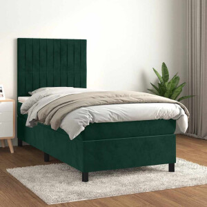 vidaXL Boxspring met matras fluweel donkergroen 90x190 cm