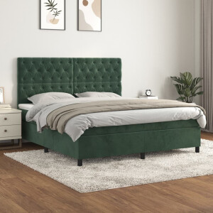 vidaXL Boxspring met matras fluweel donkergroen 160x200 cm