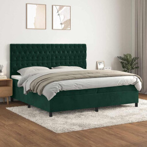 vidaXL Boxspring met matras fluweel donkergroen 200x200 cm