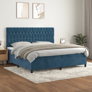vidaXL Boxspring met matras fluweel donkerblauw 200x200 cm