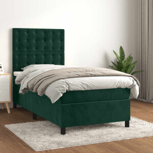 vidaXL Boxspring met matras fluweel donkergroen 90x190 cm