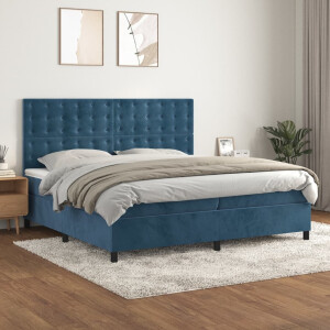vidaXL Boxspring met matras fluweel donkerblauw 200x200 cm