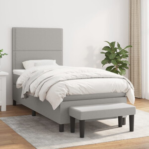 vidaXL Boxspring met matras stof lichtgrijs 90x200 cm