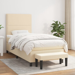 vidaXL Boxspring met matras stof crèmekleurig 90x200 cm