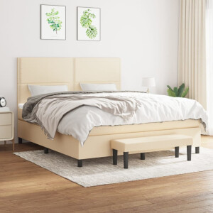 vidaXL Boxspring met matras stof crèmekleurig 180x200 cm