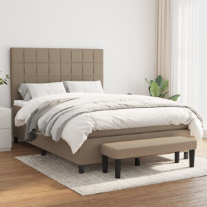 vidaXL Boxspring met matras stof taupe 140x190 cm