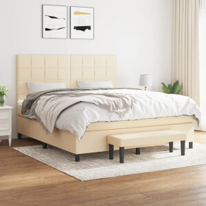 vidaXL Boxspring met matras stof crèmekleurig 180x200 cm