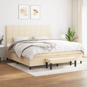 vidaXL Boxspring met matras stof crèmekleurig 200x200 cm