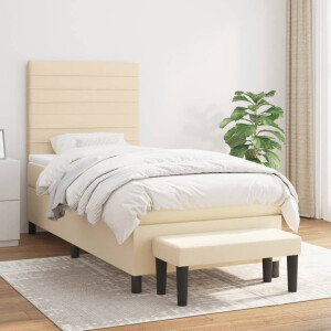 vidaXL Boxspring met matras stof crèmekleurig 90x200 cm