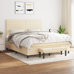 vidaXL Boxspring met matras stof crèmekleurig 160x200 cm