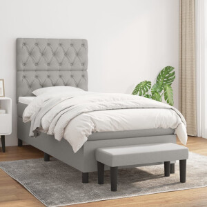 vidaXL Boxspring met matras stof lichtgrijs 80x200 cm