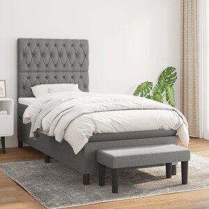 vidaXL Boxspring met matras stof donkergrijs 90x190 cm