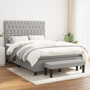 vidaXL Boxspring met matras stof lichtgrijs 140x190 cm