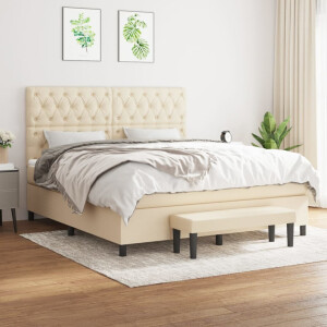 vidaXL Boxspring met matras stof crèmekleurig 160x200 cm