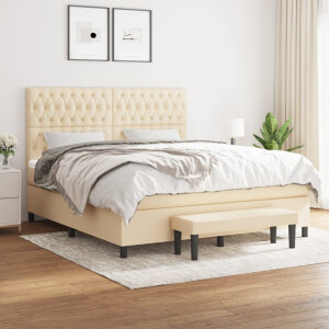 vidaXL Boxspring met matras stof crèmekleurig 180x200 cm