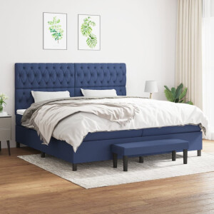 vidaXL Boxspring met matras stof blauw 200x200 cm