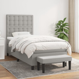 vidaXL Boxspring met matras stof lichtgrijs 90x200 cm