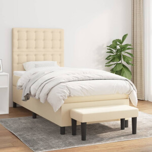 vidaXL Boxspring met matras stof crèmekleurig 90x200 cm