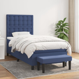 vidaXL Boxspring met matras stof blauw 90x200 cm