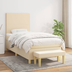 vidaXL Boxspring met matras stof crèmekleurig 90x190 cm